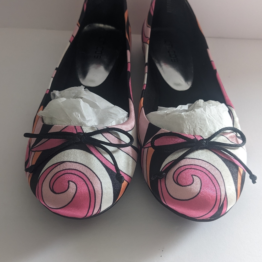 Chico's Vibrant Pink and Black Patterned Ballet Flats 9 NWT